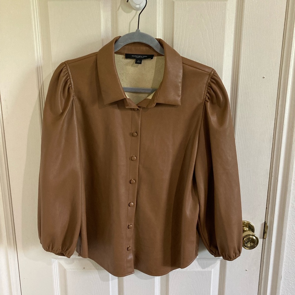 Marc New York Faux Leather Button Up Blouse